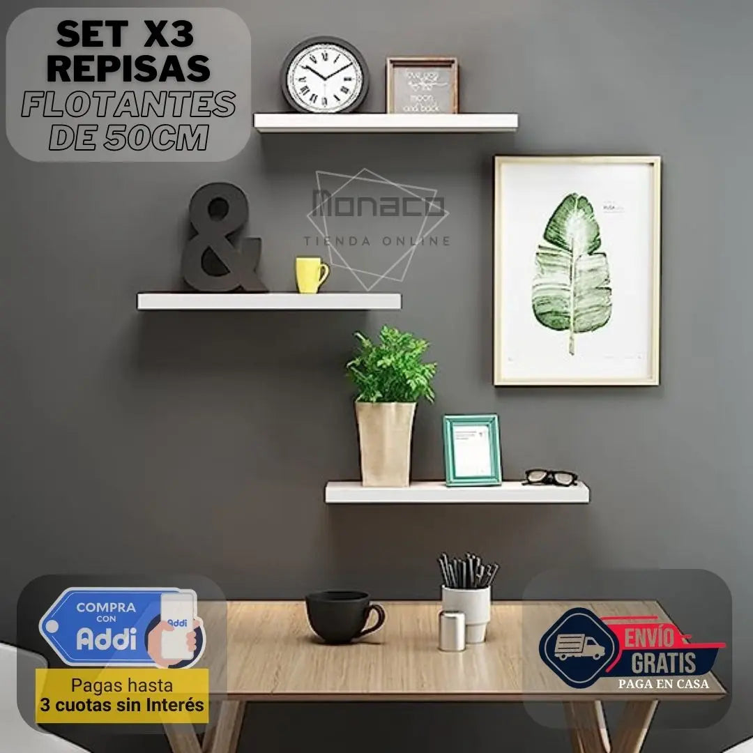 Set X3 Repisas Flotantes De 50cm