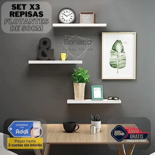 Set X3 Repisas Flotantes De 50cm