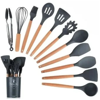 Set De 12 Piezas Utensilios De Cocina De Silicona Verde Agua